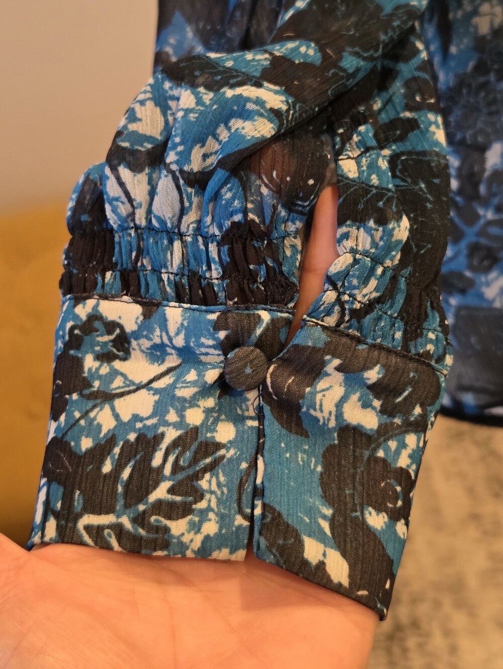 Anthropologie Blue Floral Tie-Neck Sheer Blouse, Size S. - Picture 10 of 15